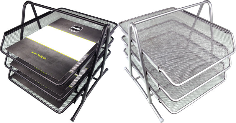 Helit Briefkorb – Stahl, für A4 und C4, 3 Fächer, glänzend, schwarz, B 295 × H 270 × T 350 mm