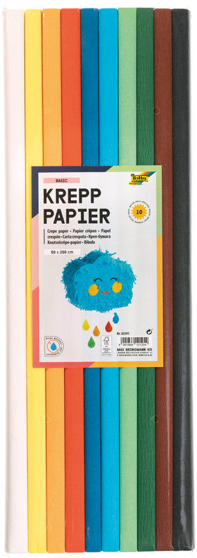 Folia Krepppapier – 50 cm × 2 m – 22 g/m² – sortiert – 10 Blatt