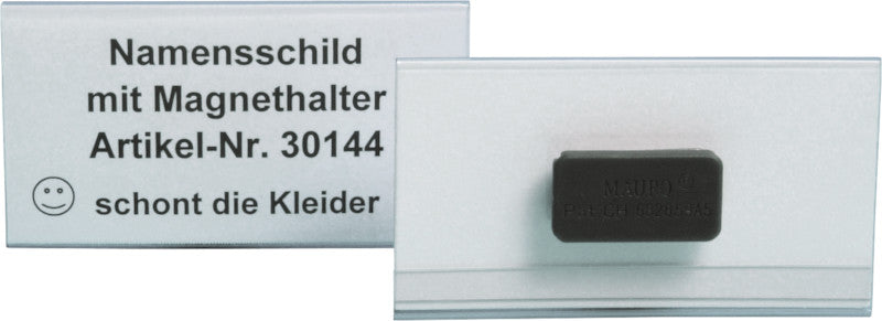 Mauro Namensschild – 75×40 mm, Kunststoff, transparent, mit Magnet, 1 Stk.