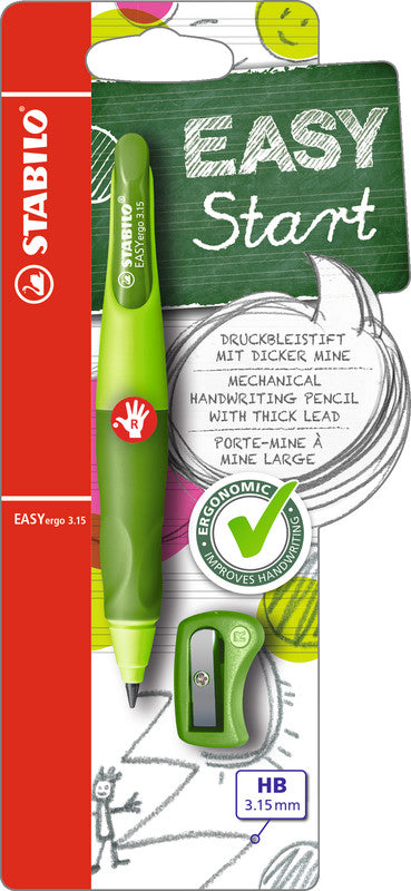 Stabilo EASYergo Start Druckbleistift – 3,15 mm, für Rechtshänder, Hellgrün, inkl. Spitzer