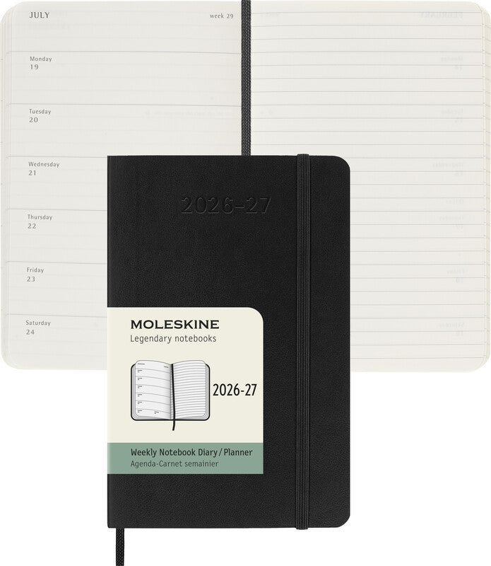 Moleskine Softcover Schüleragenda – 1 Woche/Seite, gebunden, 9 × 14 cm, 18 Monate Juli–Dezember, 2026/2027, schwarz