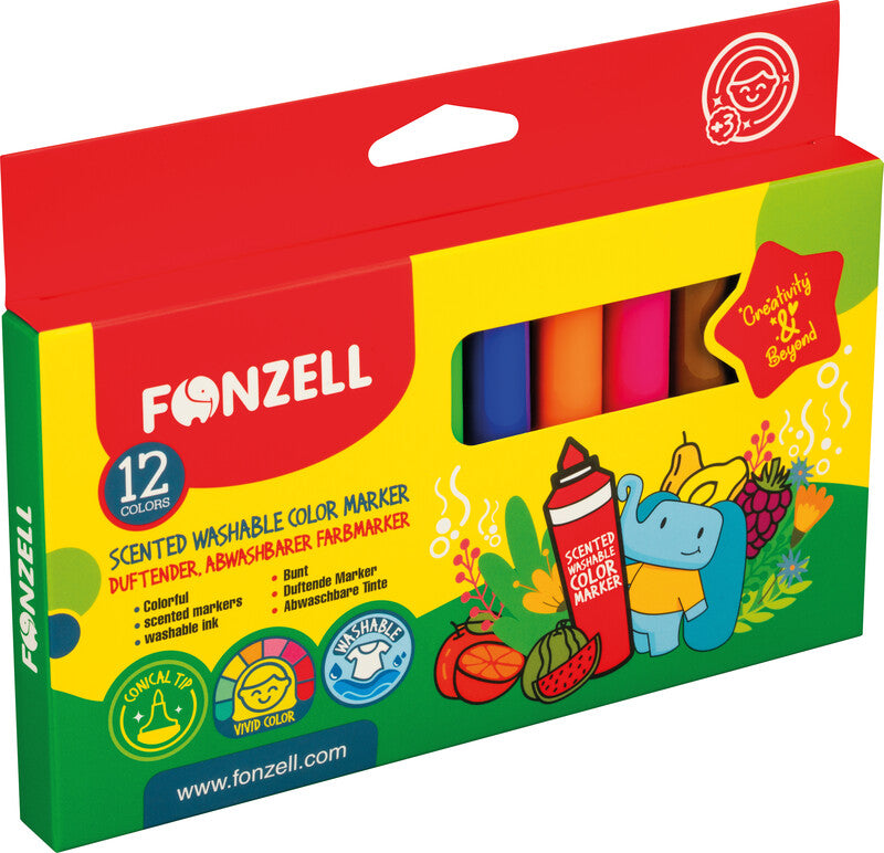Fonzell Filzstifte, Strichbreite 7,8 mm, 12 Farben