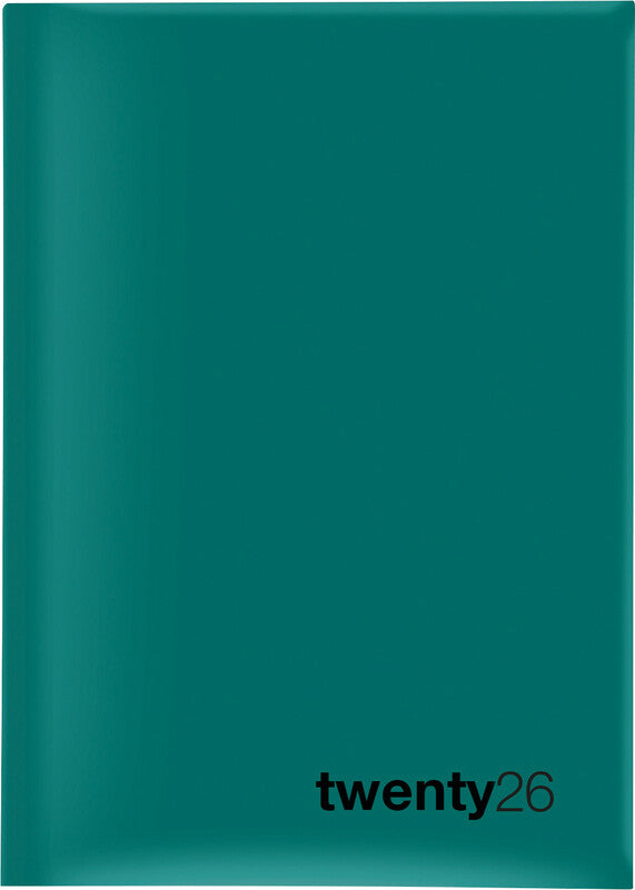 Biella Bunte Agenda – 1 Tag pro Seite, gebunden, 14,5 × 20,5 cm, 2026, 1/2-Stunden-Takt, Petrol, FSC