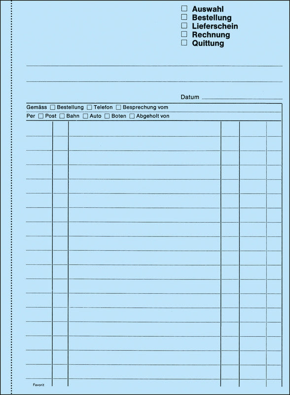Favorit Formularblock – Deutsch, 50 Blatt, A5, Karton