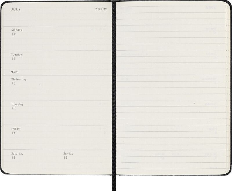 Moleskine Agenda – 1 Woche pro Seite, gebunden, 9 × 14 cm, 2026, schwarz, FSC