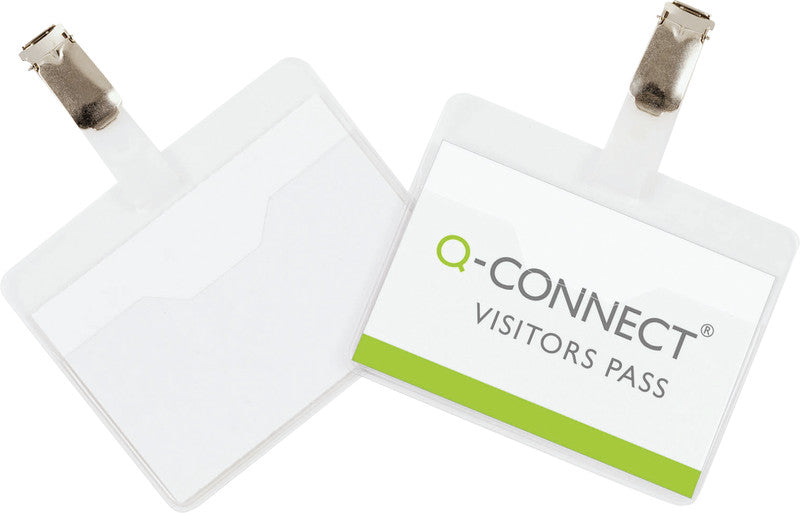Q-CONNECT Namensschild – 90 × 60 mm, transparent, Kunststoff, Clip – 25 Stk