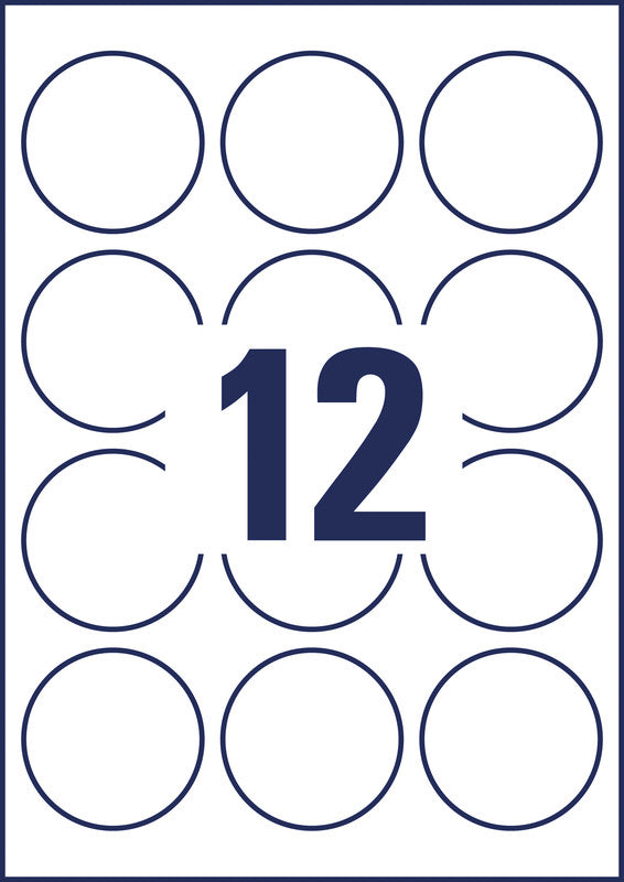 Avery Druckeretiketten, Ø 60 mm, weiss, Papier, wiederablösbar, 10 Blatt (120 Etiketten)