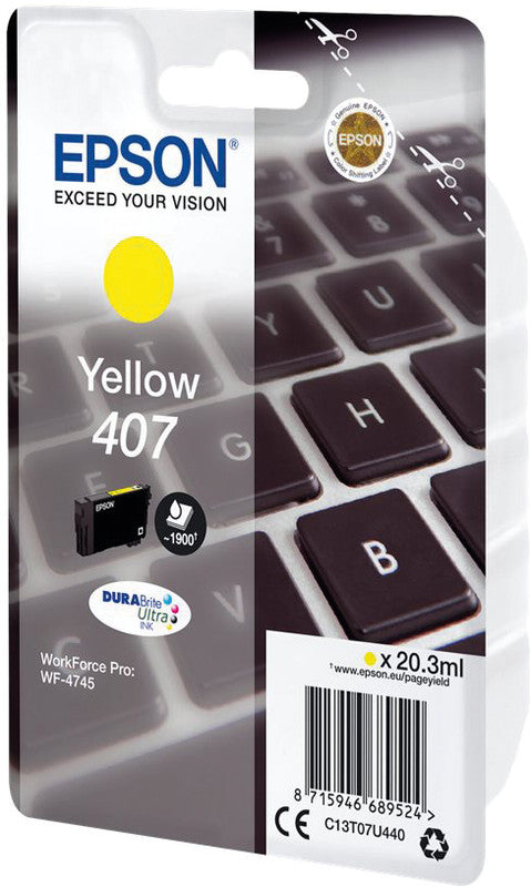 Epson Tintenpatrone 407, Gelb, 20 ml – für Inkjetdrucker