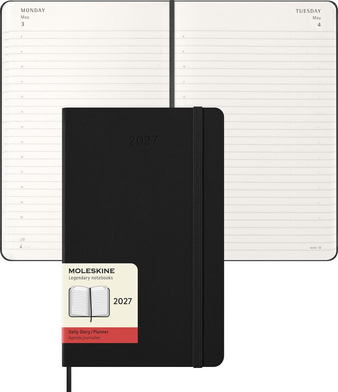 Moleskine Tagesagenda – 1 Tag pro Seite, gebunden, 13 × 21 cm, 2027, 1-Stunden-Takt, schwarz, FSC
