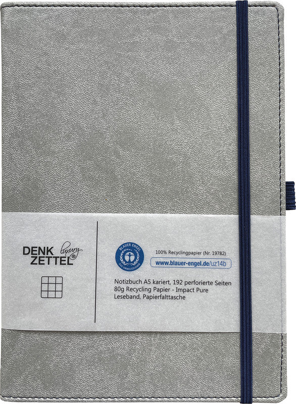 Denkzettel Notizbuch A5, kariert, gebunden, Hardcover, 192 Seiten, perforiert, 80 g/m² – grau