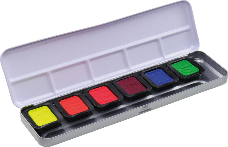 Finetec Premium Neon – Deckfarbkasten – 6 Farben, nachtleuchtend, für Papier, Karton & Holz
