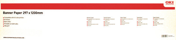 OKI Bannerpapier – 297 × 1'200 mm – matt – 160 g/m² – weiss – für C8600, C8800 – 40 Blatt