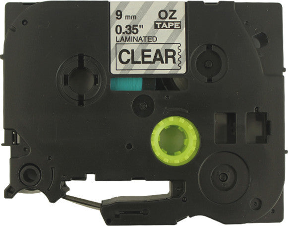 Schriftband – Schwarz auf Transparent – 9 mm × 8 m, laminiert