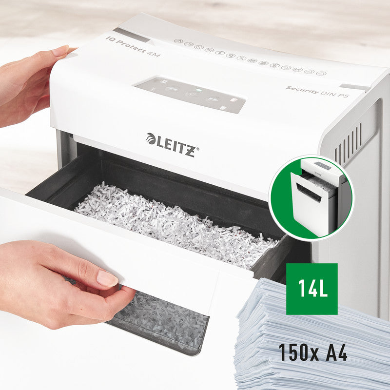 Leitz IQ 4M – Aktenvernichter, DIN P-5, Mikroschnitt 2 × 15 mm, 4 Blatt, 14 l, A4