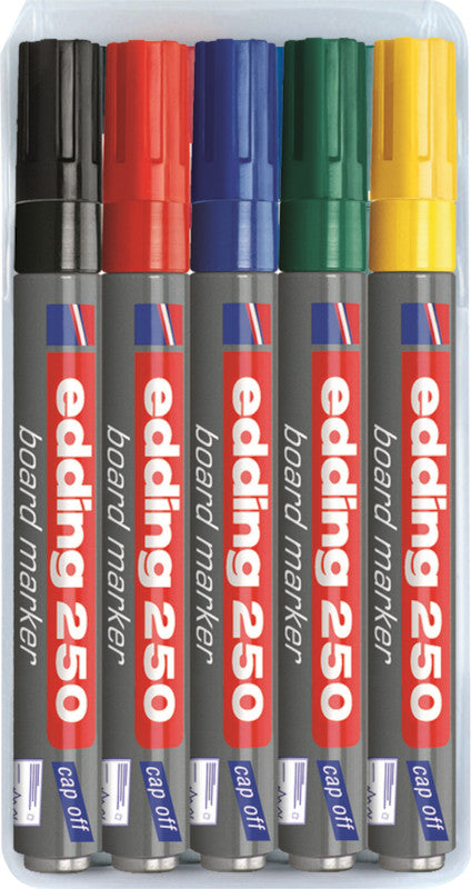 Edding Whiteboard-Marker 250 – Rundspitze 1,5-3 mm – Sortiert – 5er-Set – Trocken abwischbar