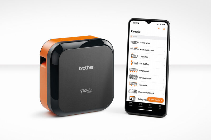 Brother Cube Pro E720BT Etikettendrucker – Bluetooth, Thermodruck, Lithium-Ionen-Akku, max. Druckhöhe 18 mm