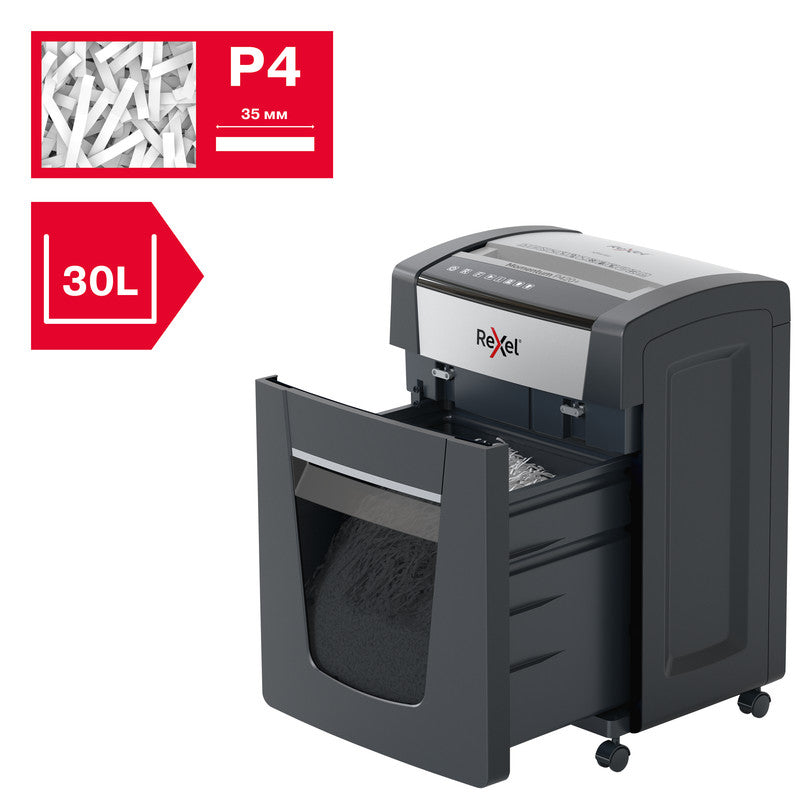 Rexel Momentum P420+ – Aktenvernichter, DIN P-4, Partikelschnitt 4 × 35 mm, 20 Blatt, 30 l, A4