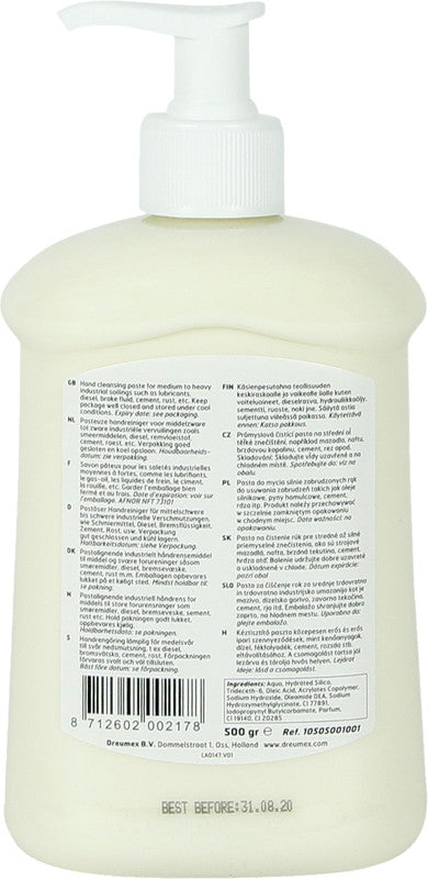 Dreumex Handreinigungspaste – Kunststoff, 500 g, inkl. Pumpe, mit Zitronenduft, lösungsmittelfrei, silikonfrei