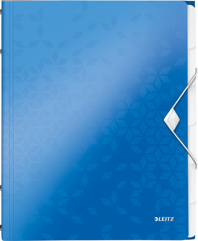 Leitz WOW A4 Fächermappe – 6 Fächer, Gummiband, Polypropylen (PP), Blau, Metallisch, 3 Klappen, mit Taben