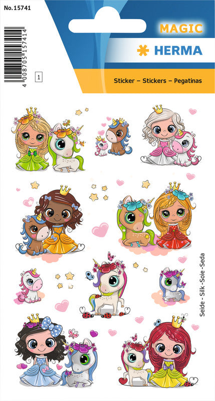 HERMA Magic Schmucketiketten – Motiv Prinzessin Sweetie & Friend – Seide, 14 Stk, 1 Bogen, 84×120 mm