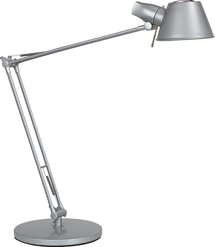 MAUL Energiespar-Tischleuchte rock – dreh- & neigbar, mit Schalter – 2700 K – 880 lm 15 W – silber