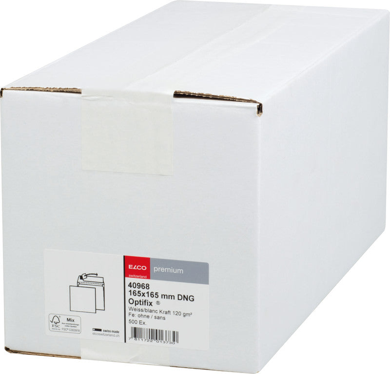 Elco Couvert 165 × 165 mm, ohne Fenster, selbstklebend, hochweiss, 120 g/m², mit Innendruck – 500 Stk.