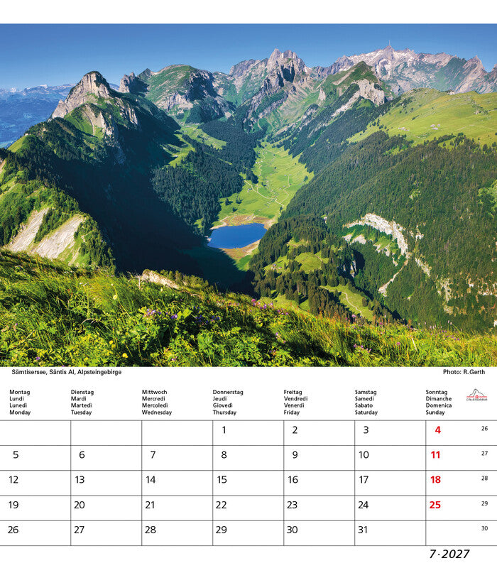 Calendaria Bildkalender Schweiz 2027 – 21 × 24 cm – Kalendarium d/f/i/e
