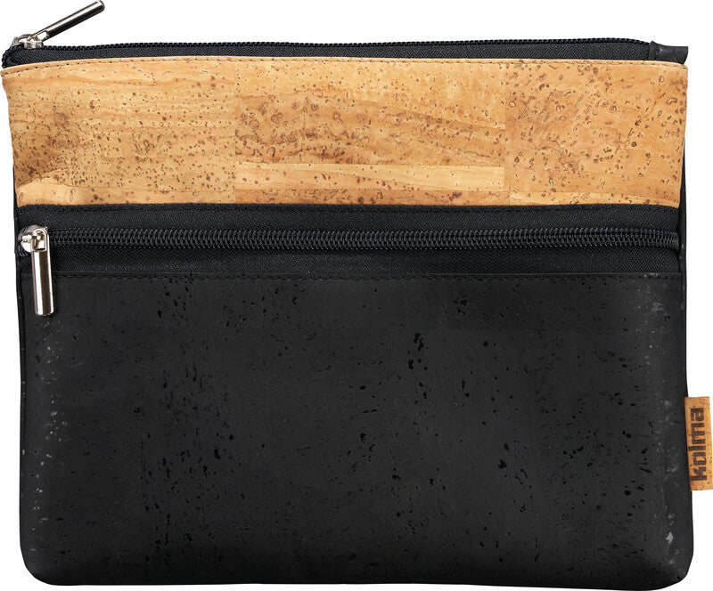 Kolma Reissverschlusstasche – 148 × 210 mm, Kork, Schwarz/Braun – 1 Stück