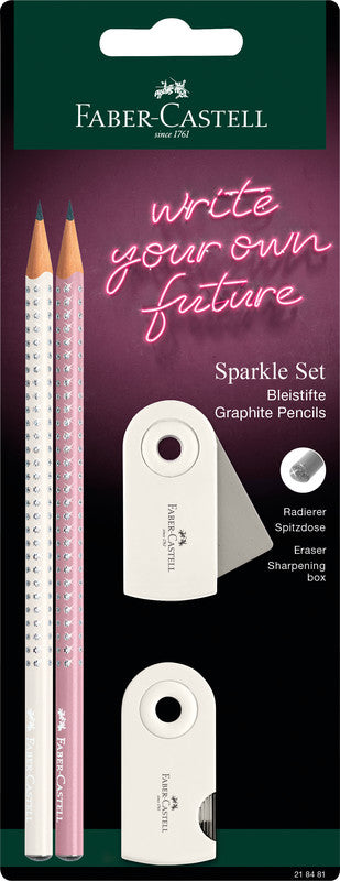 Faber-Castell Grip Sparkle B Bleistift, mit Radierer B Mine Ø 2 mm farbig sortiert – Set, 4-teilig