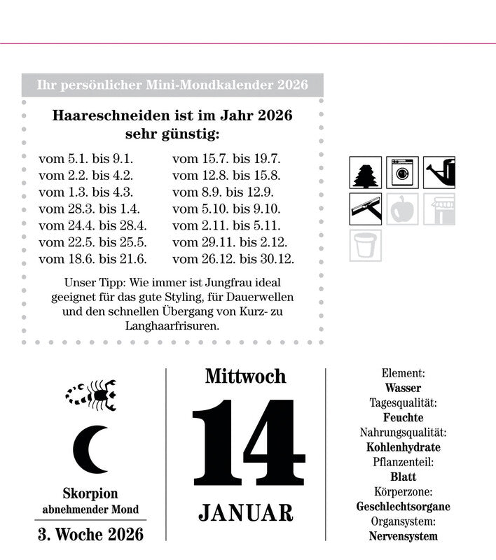 Mosaik Abreisskalender Das Mondjahr 2026 – 11,5 × 13 cm – 1 Tag/Blatt – 370 Blatt – d