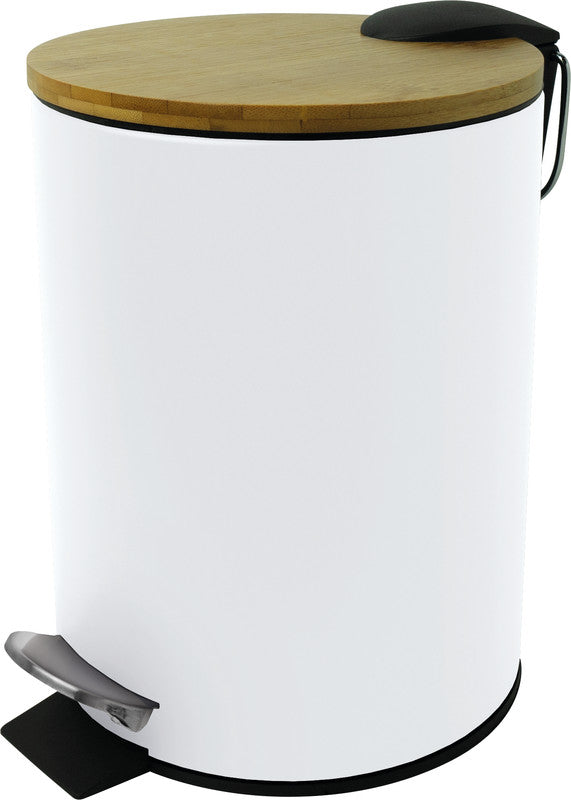 Helit Treteimer the bamboo – 3 l – Stahl, rund – weiss – Soft-Close, Deckel aus Bambus