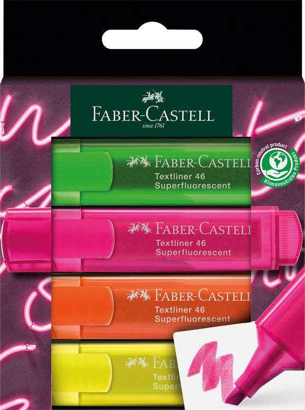 Faber-Castell Textmarker Set 4 Farben – Keilspitze, 1–5 mm, nachfüllbar, auf Wasserbasis