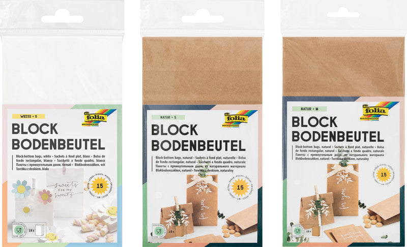 Folia Blockbodenbeutel – Natur – 15 Stk. – 100 × 175 × 55 mm – Papier, lebensmittelecht, FSC