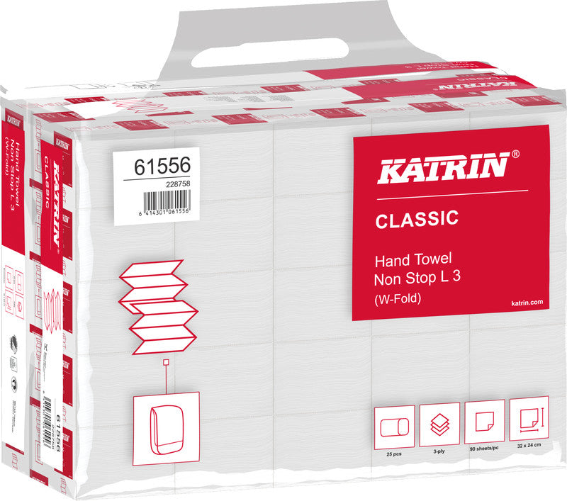 Katrin Falthandtuch – W-Falz, 3-lagig, Recycling-Zellstoff, Weiss, 240 × 320 mm, für Katrin Inclusive Medium