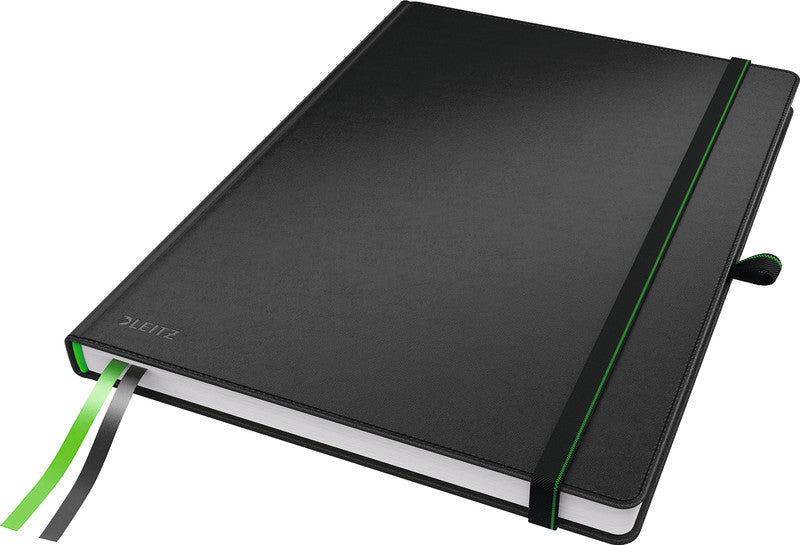 Leitz Notizbuch – A4 – kariert – 80 Seiten – 100 g/m² – Hardcover, Gummiband, Einstecktasche, schwarz, FSC