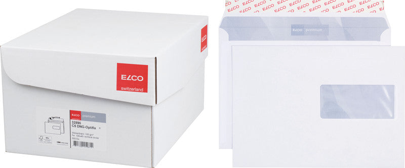 Elco Couvert C6 (162 × 114 mm), ohne Fenster, selbstklebend (Optifix), hochweiss, 100 g/m², Papier – 500 Stk.