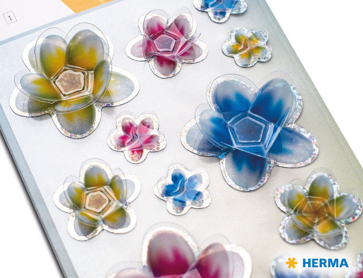 HERMA Schmucketiketten Sommerblüten – 12 Stück – permanent – mehrfarbig