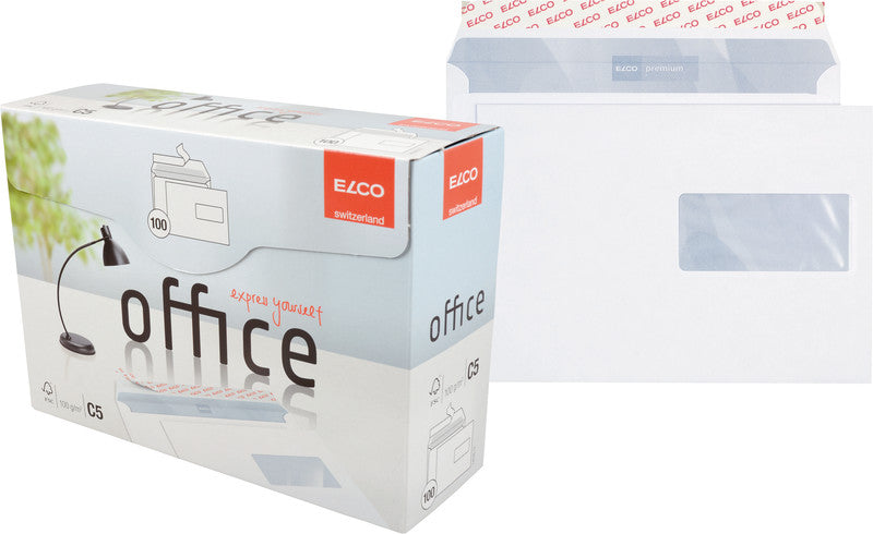 Elco Couvert C5, Fenster rechts, Haftklebung, hochweiss, 100 g/m², mit Innendruck – 100 Stk.