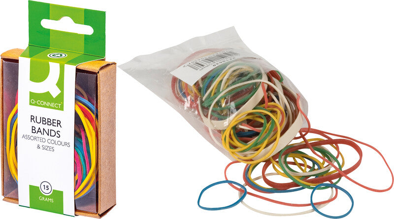 Q-Connect – Gummibänder – farbig sortiert, Naturkautschuk, 15 g