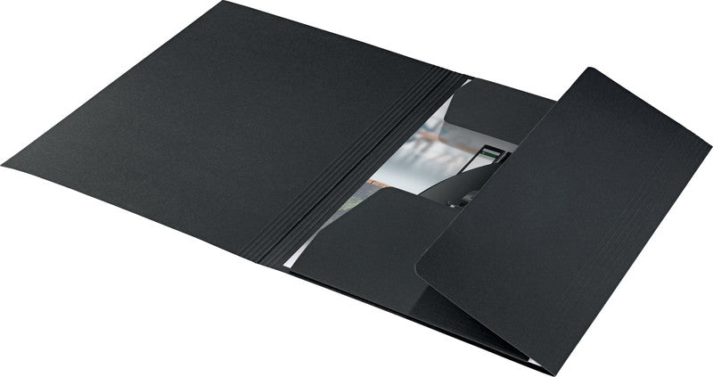 Leitz Einlagemappe Recycle A4 – 3 Klappen, Gummiband, Karton, Schwarz, bis 250 Blatt