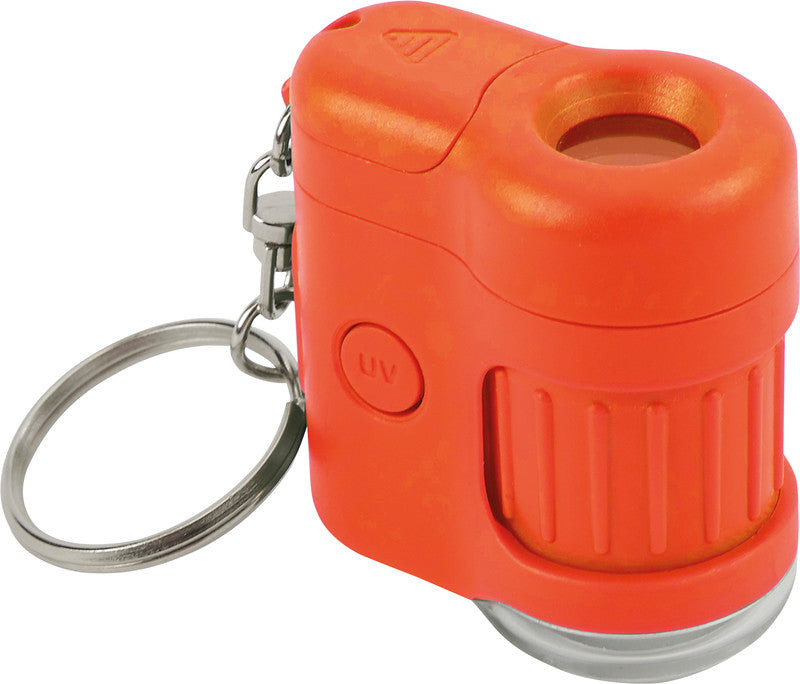 Carson MicroMini Taschenmikroskop – 20×, LED+UV, mit Schlüsselring, Orange