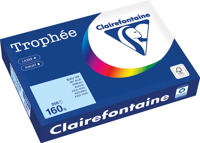 Clairefontaine Kopierpapier – A4, 160 g/m², Eisblau – für Inkjet/Laser/Kopierer – FSC, EU Ecolabel – 250 Blatt