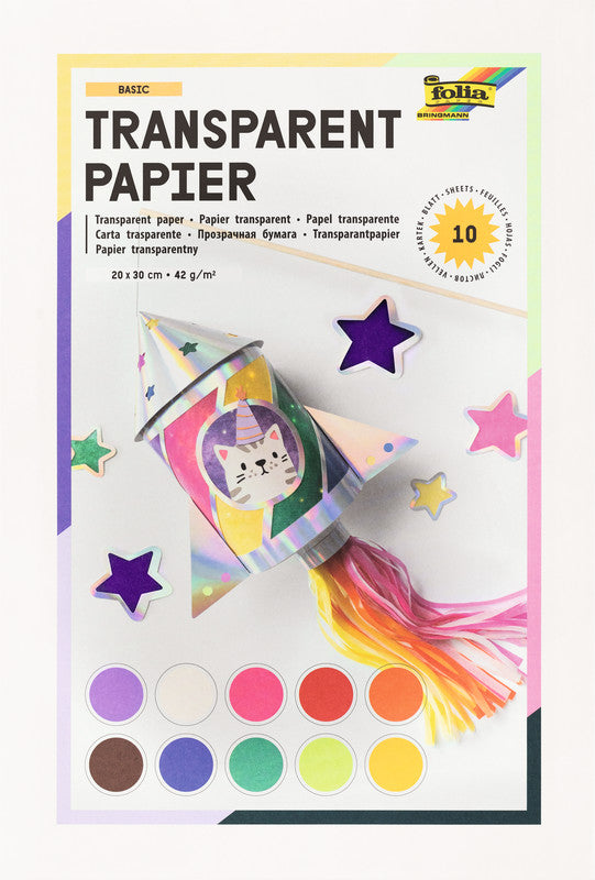 Folia Transparentpapier – 20 × 30 cm, 42 g/m², sortiert, 10 Bogen, zum Basteln