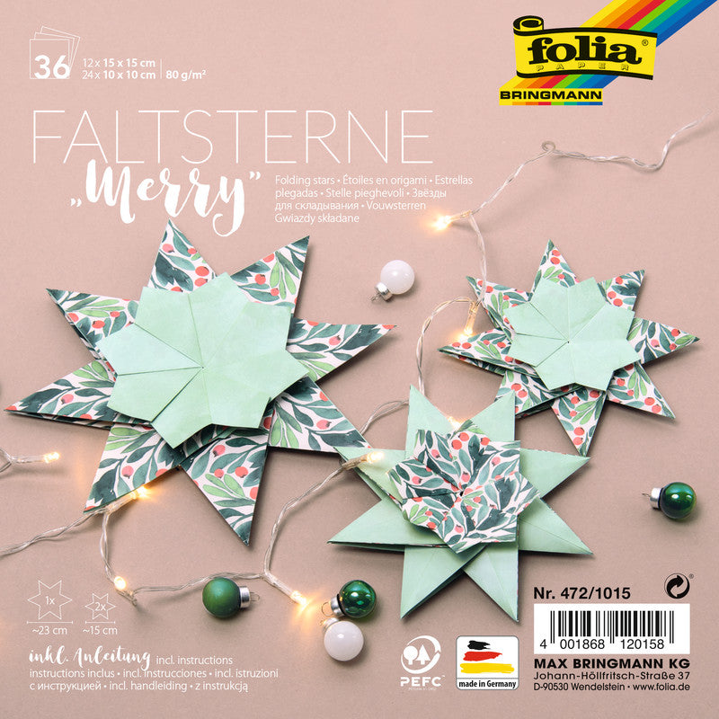Folia Faltsterne-Set – 12 Blätter 150 × 150 mm, 24 Blätter 100 × 100 mm
