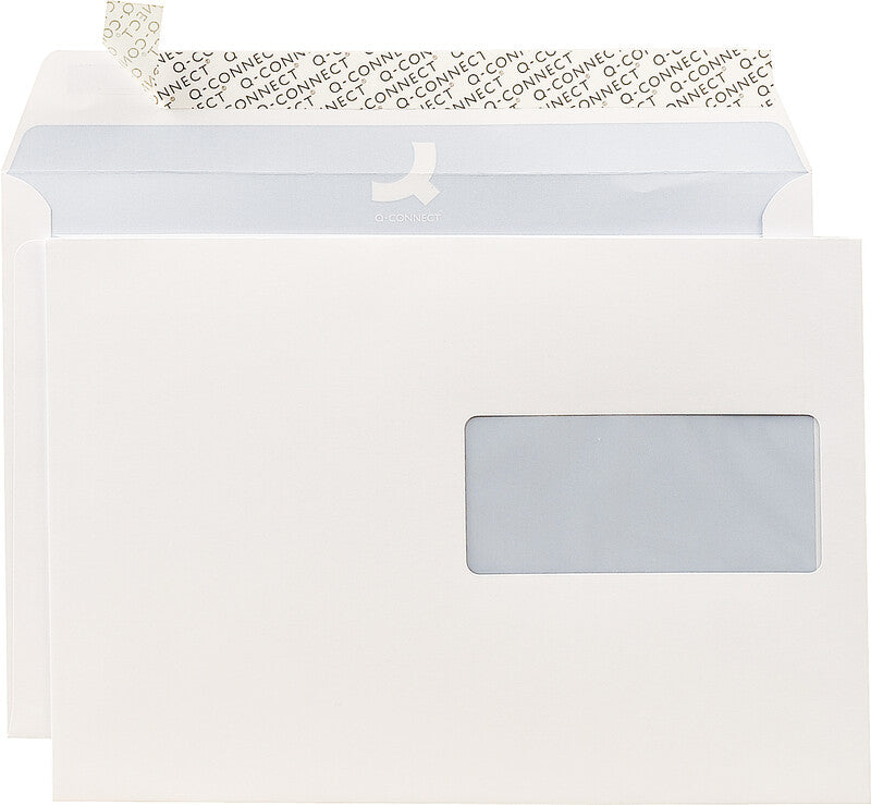 Q-CONNECT Couvert C5, Fenster rechts, Haftklebung, weiss, 100 g/m², mit Innendruck – 100 Stk.
