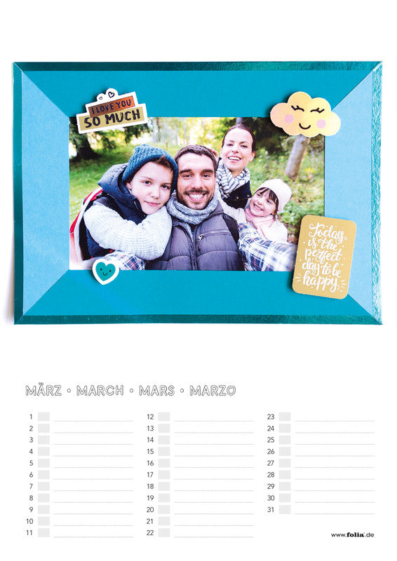 Folia Bastel-Dauerkalender – 17 × 24 cm – mit Tagesfeldern, mit Aufhänger