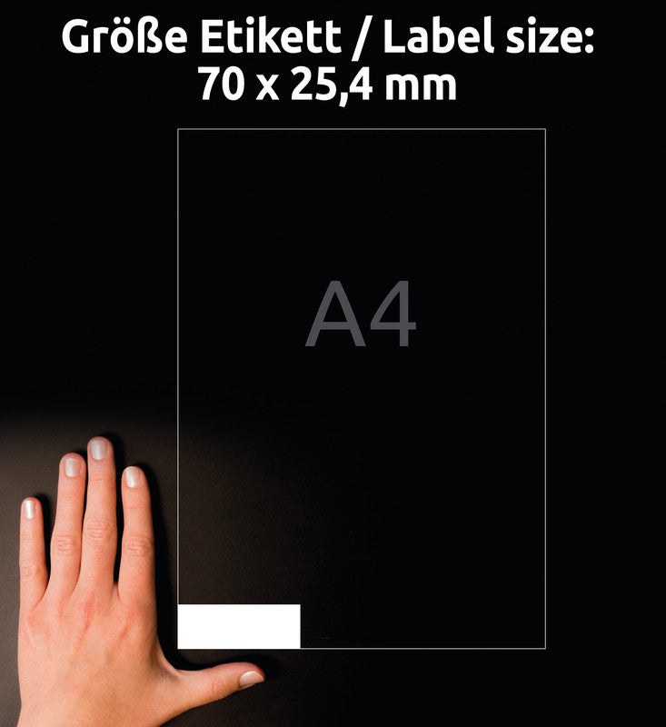 Avery Etikettenbogen, 70 mm × 25 mm, weiss, Papier, permanent, 100 Blatt (3'300 Etiketten)