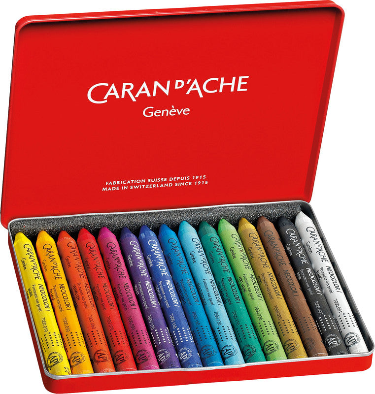 Caran d-Ache Caran d'Ache Neocolor I Farbstifte-Set – 15 Farben, Mine Ø 8,6 mm, Metallschachtel