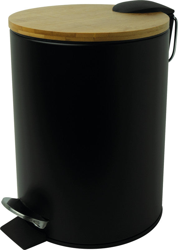 Helit Treteimer The Bamboo – 3 l – Stahl, rund – schwarz – Soft-Close
