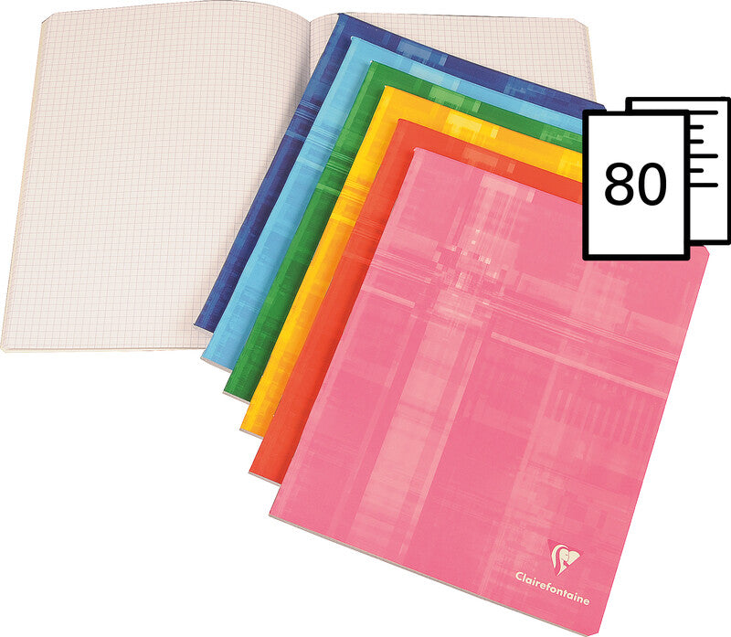 Clairefontaine Notizheft, kariert (4 mm), Klammerheftung, Karton, 80 Seiten, 90 g/m² – farbig sortiert